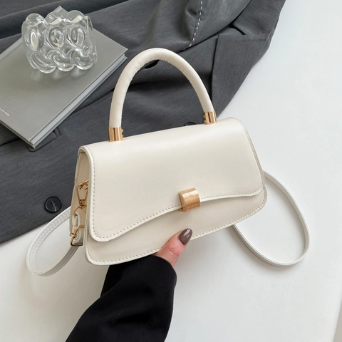 Borsa a Tracolla da Donna in Pelle PU alla Moda Borsa a Tracolla Quadrata in Tinta Unita Elegante con Chiusura Dorata Borsa a Mano per Pendolari Minimalista