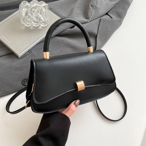 Borsa a Tracolla da Donna in Pelle PU alla Moda Borsa a Tracolla Quadrata in Tinta Unita Elegante con Chiusura Dorata Borsa a Mano per Pendolari Minimalista