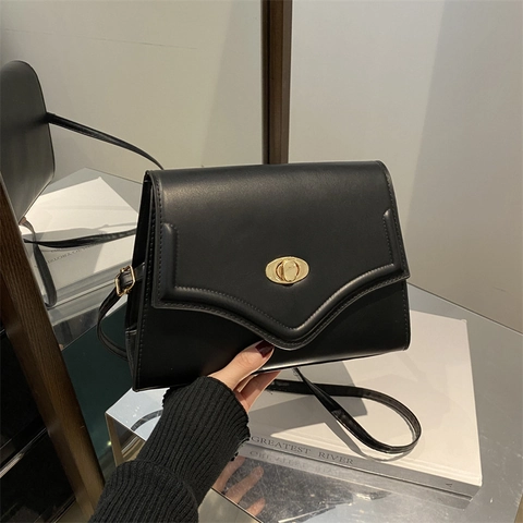 Borsa a Tracolla in Pelle PU Minimalista in Tinta Unita per Donna Borsa a Tracolla Quadrata Piccola Con Chiusura a Scatto Oro