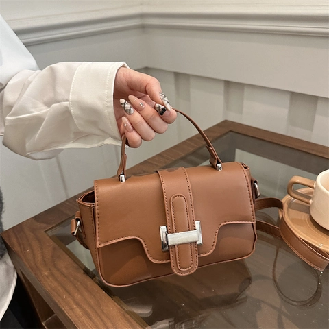 Piccola Borsa Quadrata da Donna in Pelle PU Minimalista Con Fibbia ad H in Metallo Borsa a Tracolla alla Moda per Pendolarismo