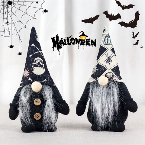 Halloween Gnome Plush Doll Gothic Skull Spider Pattern Faceless Old Man Decoration For Home Party Table Ornament Holiday Gift