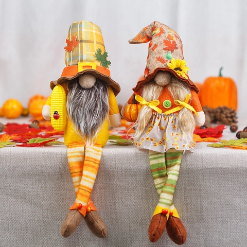 Thanksgiving Autumn Harvest Gnome Plush Decorations Long Legged Faceless Dwarf Doll With Sunflower Maple Leaf Pumpkin Corn For Fall Home Table Ornament