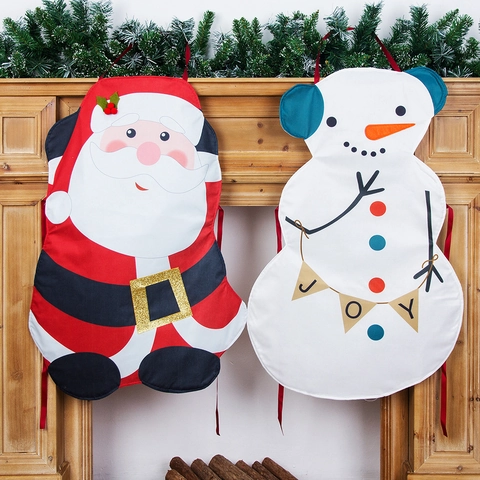 Delantal Navideño de Dibujos Animados con Estampado de Papá Noel Muñeco de Nieve para Adultos Cocina Restaurante Fiesta Camarero Decoración