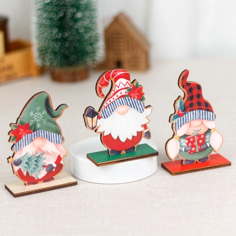 Décorations de Noël en Bois Gnome Ornements de Bureau Style Nordique Gonk Tomte Figurine pour Noël Maison Fête Table Décor