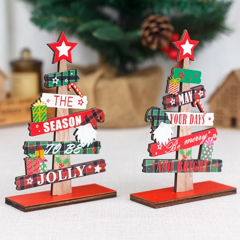 Albero Di Natale In Legno Fai Da Te Ornamento Da Tavolo Con Motivo Gnomo Scozzese Per Casa Ufficio Decorazione Natalizia