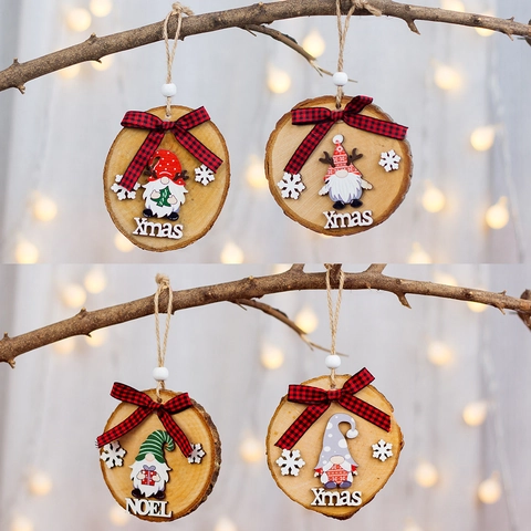 Addobbi Natalizi in Legno con Fiocco Scozzese Dischi di Legno Rustici Gnomi Xmas Noel Decorazioni per Albero di Natale Stile Fattoria