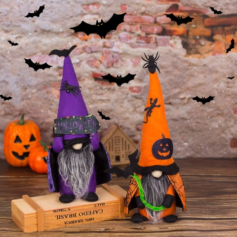 Halloween Gnom Plüsch Dekoration Umhang Spitzer Hut Gesichtslose Puppe Lila Orange Gnom Ornamente Für Party Haus Deko