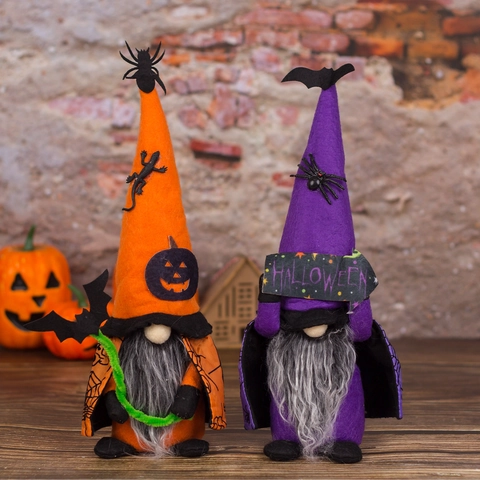 Halloween Gnom Plüsch Dekoration Umhang Spitzer Hut Gesichtslose Puppe Lila Orange Gnom Ornamente Für Party Haus Deko