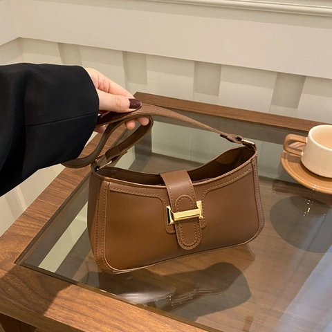 Bolso de Axila para Mujer de Cuero PU Bolso de Hombro Cuadrado Pequeño Con Hebilla de Metal Dorado Bolso de Mano Retro