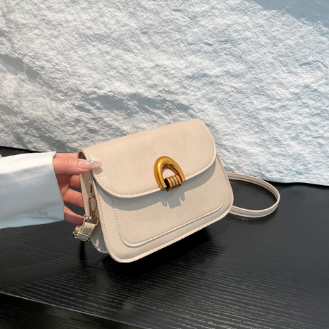 Vintage PU-Leder Kleine Quadratische Tasche Für Damen Gold Metallschloss Crossbody Umhängetasche 2025 Frühling Mode Handtasche