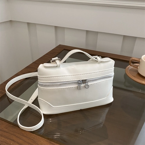 Bolso de Bandolera de Cuero PU Vintage para Mujer con Asa Superior Cremallera Plateada Bolso Cuadrado Pequeño
