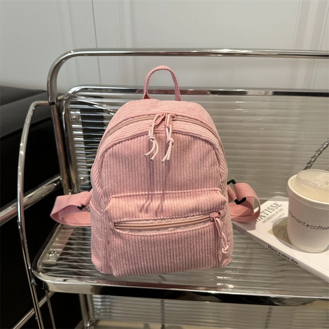 Mini Mochila de Pana Vintage Pequeña Mochila Escolar para Mujeres Niñas Casual Color Sólido Viaje Moda Mochila