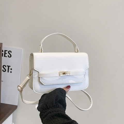 Bolso de Mano de Cuero PU de Moda para Mujer Elegante Cierre de Hebilla Bolso de Hombro Versátil Color Sólido Bolso con Asa Superior para el Diario