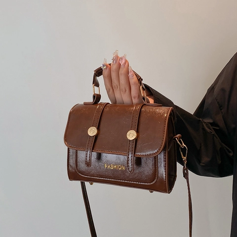Women Vintage PU Leather Small Square Bag With Top Handle Adjustable Strap Contrast Color Crossbody Shoulder Bag For Daily Commuting