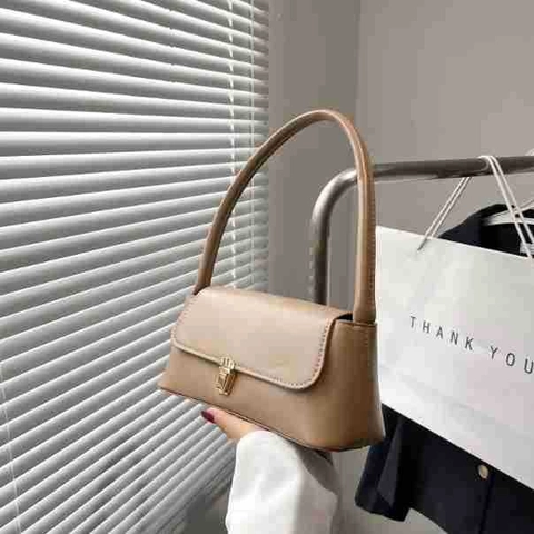 Vintage PU Leder Baguette Tasche Für Damen Minimalistische Einfarbige Schulter Unterarm Tasche Mit Metallschnalle Alltag Handtasche