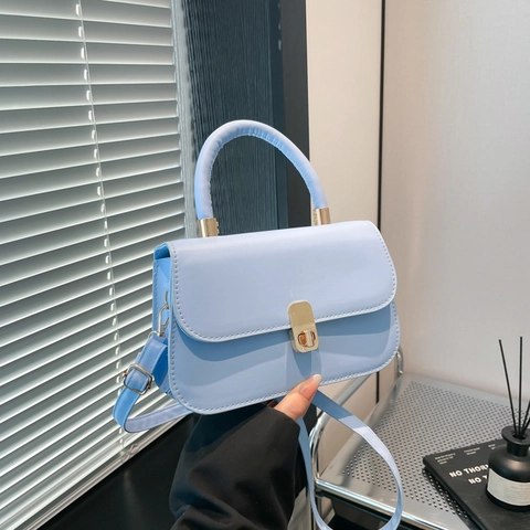 Elegante Bolso Bandolera Cuadrado Pequeño de Cuero PU para Mujer Bolso de Mano Versátil Con Cierre de Torsión Dorado