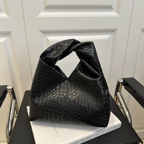 Minimalist Woven PU Leather Underarm Bag For Women Fashion Knotted Handle Hobo Shoulder Tote Bag Luxury Style Handbag