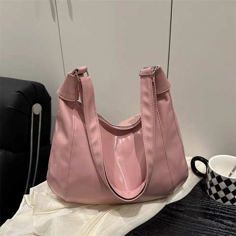 Borsa a Tracolla Donna Grande Capacità in Pelle PU Lucida Minimalista Hobo Tote Bag per Pendolarismo Quotidiano Sottobraccio