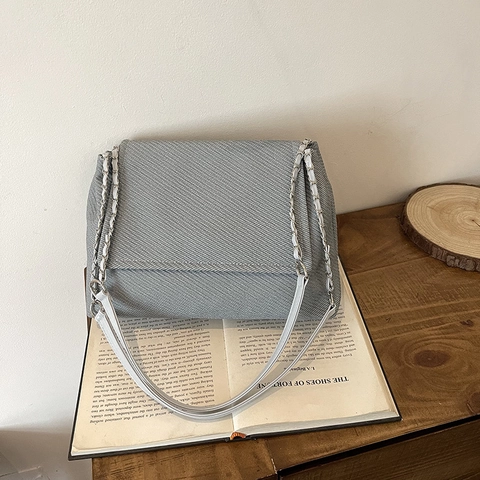 Nuova Borsa a Spalla da Donna in Pelle PU con Catena Trama Intrecciata Borsa Tote Sottobraccio Grande Capacità per Uso Quotidiano