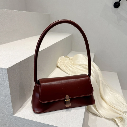 Bolso de Hombro Cuadrado de Cuero PU Vintage para Mujer Moda Color Sólido Minimalista Bolso Baguette de Axila Con Hebilla de Metal