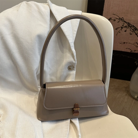 Bolso de Hombro Cuadrado de Cuero PU Vintage para Mujer Moda Color Sólido Minimalista Bolso Baguette de Axila Con Hebilla de Metal