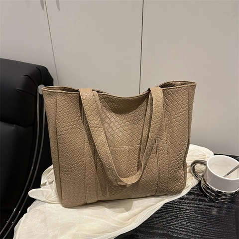 Damen Große Kapazität Gewebt Tragetasche Urban Minimalistisch PU Leder Schulter Achseltasche Vintage Intrecciato Casual Pendler Handtasche