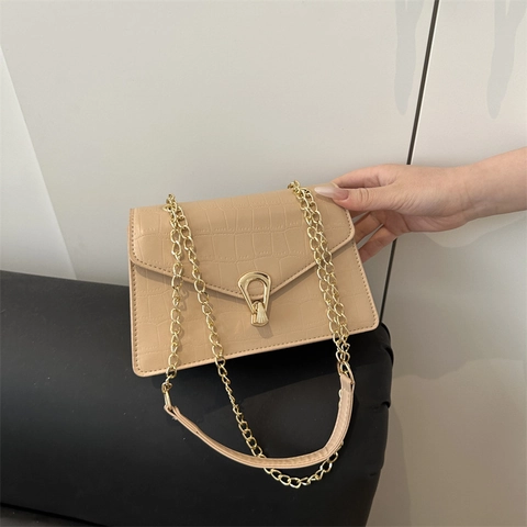 Γυναικεία Τσάντα Crossbody από Δέρμα PU με Μοτίβο Κροκόδειλου Χρυσή Αλυσίδα Μόδας Μικρή Τετράγωνη Τσάντα Messenger