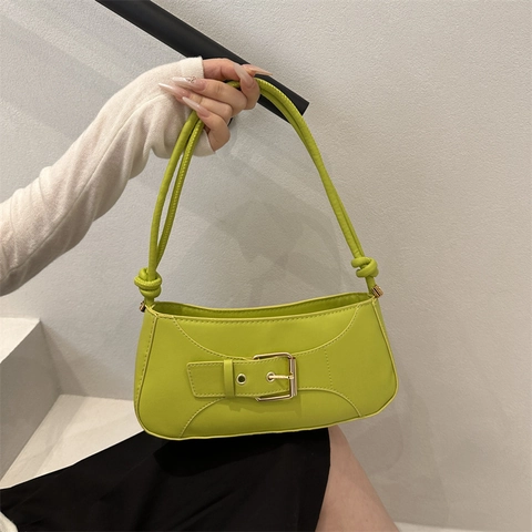 Damen Vintage Unterarmtasche PU Leder Kleine Quadratische Tasche Mit Gürtelschnalle Knoten Schultergurt Minimalistische Tasche