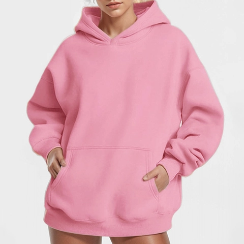 Damen Oversized Kapuzenpullover Einfarbig Überschnittene Schulter Sportlicher Pullover Mit Tasche Lockerer Schnitt Hoodie Top