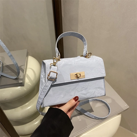 Borsa Quadrata in Pelle PU Vintage per Donna Moda Primaverile Borsa a Mano con Serratura Minimalista a Tracolla Elegante da Pendolare