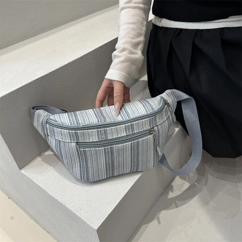 Casual Gestreifte Segeltuch Bauchtasche Für Damen Leichte Crossbody Brusttasche Urban Minimalismus Stil Reisen Lagerung Fanny Pack