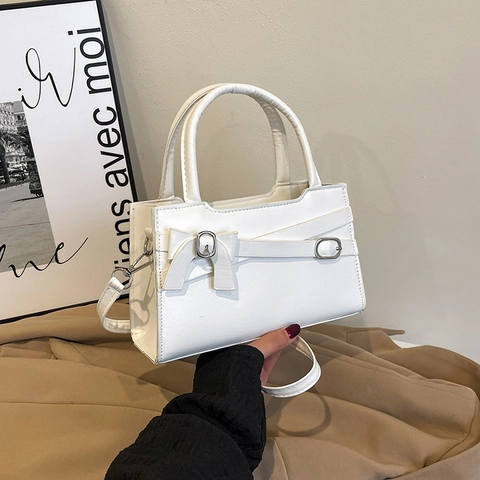 Vintage Damen Schleife Umhängetasche PU Leder Handtasche Mit Verstellbarem Riemen Alltags通勤 Einfarbig Top Griff Tasche