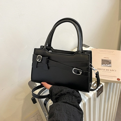 Vintage Damen Schleife Umhängetasche PU Leder Handtasche Mit Verstellbarem Riemen Alltags通勤 Einfarbig Top Griff Tasche