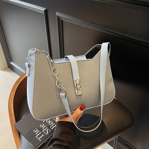 Modische Damen Schultertasche PU Leder Webstruktur Kettengurt Metallschloss Achseltasche Für Urbanes Pendeln Büro Damen