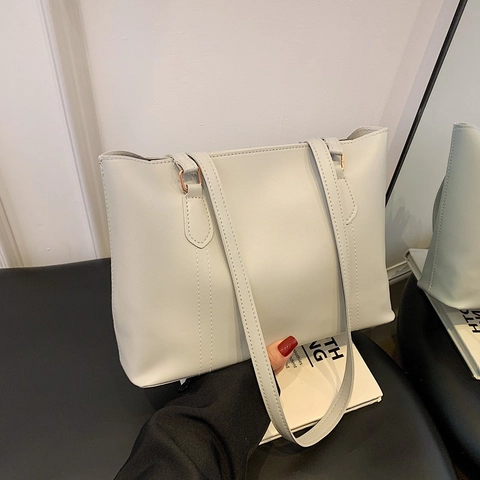 Vintage Minimalistische PU Leren Tote Bag Voor Dames Grote Capaciteit Twin Strap Schoudertas Voor Dagelijks Woon werkverkeer