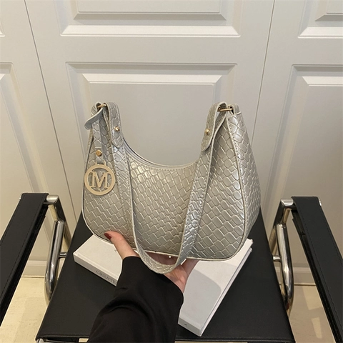 Damen Mode Webmuster Hobo Achseltasche Kunstleder Krokodil Textur Rund Metall Anhänger Umhängetasche Täglich Handtasche