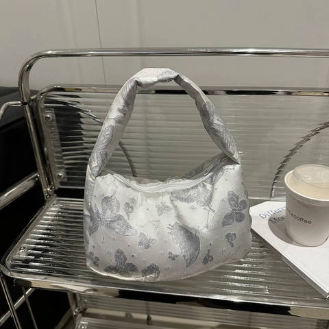 Borsa Hobo Jacquard con Farfalle Elegante Borsa a Spalla Sottobraccio da Donna Pendolarismo Quotidiano Chiusura a Cerniera Borsa alla Moda