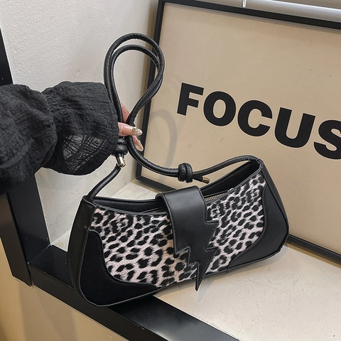 Sac à Épaule Vintage pour Femmes Imprimé Léopard Sac sous le Bras en Cuir PU de Luxe Sac Bandoulière à Boucle Éclair Petit Sac à Main Carré Navette Quotidien