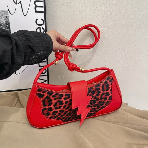 Sac à Épaule Vintage pour Femmes Imprimé Léopard Sac sous le Bras en Cuir PU de Luxe Sac Bandoulière à Boucle Éclair Petit Sac à Main Carré Navette Quotidien
