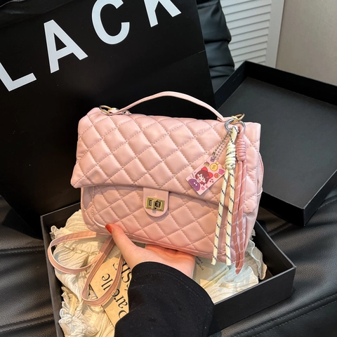 Mode Diamant Gesteppte Schultertasche Damen PU Leder Umhängetasche Mit Metall Drehverschluss Kleine Quadratische Tasche Alltag Handtasche