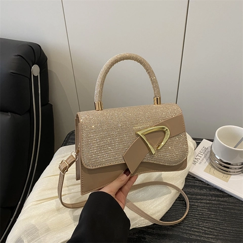 Borsa a Spalla da Donna con Patchwork di Lustrini Scintillanti con Fibbia a D Oro Elegante Borsa a Tracolla per Festa Quotidiana