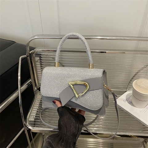 Borsa a Spalla da Donna con Patchwork di Lustrini Scintillanti con Fibbia a D Oro Elegante Borsa a Tracolla per Festa Quotidiana