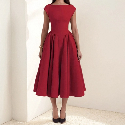 Women Elegant Sleeveless Maxi Dress Structured One Neck Backless Hollow Out High Waist Flare Party Dress A-Line Maxi Dress