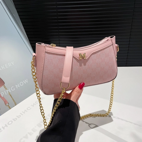 Bolso de Hombro Retro para Mujer con Monograma de Letra M en Cuero PU Bolso Bandolera de Moda con Cadena