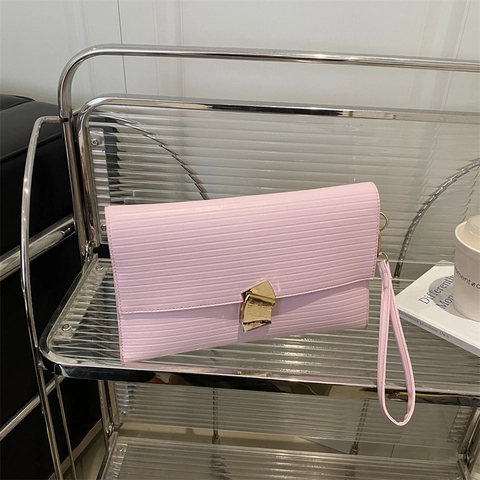 Pochette a Busta in Pelle PU da Donna alla Moda Con Serratura Geometrica Dorata Texture Orizzontale Borsa a Mano Piccola Quadrata alla Moda