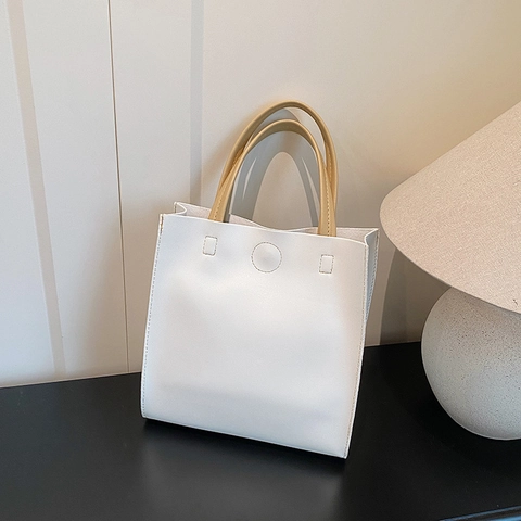 Damen Minimalistische PU-Leder Quadratische Shopper Kontrastgriffe Kleine Mode Umhängetasche Für Den Täglichen Pendelverkehr Magnetschnalle Handtasche