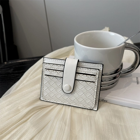 Portacarte in Pelle PU Intrecciata da Donna Portafoglio Sottile con Chiusura a Scatto Astuccio per Carte di Credito Minimalista