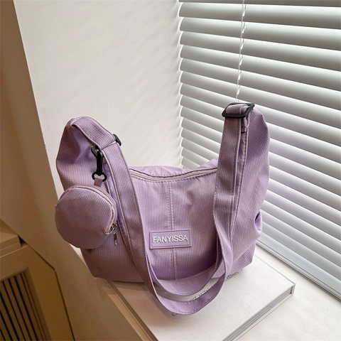 Borsa a Tracolla Dumpling in Nylon di Grande Capacità da Donna Con Mini Astuccio Rotondo Semplice Casual Street Style Tinta Unita