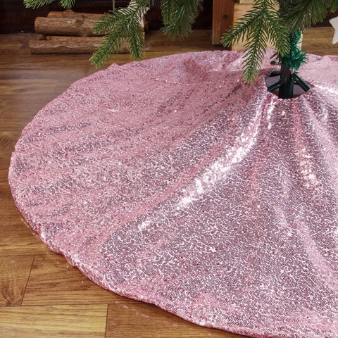 Gonna per Albero di Natale con Paillettes Scintillanti Tappetino Rotondo in Maglia di Paillettes per Decorazioni Albero di Natale Festa Vacanze Rosso Oro Rosa Casa Decor