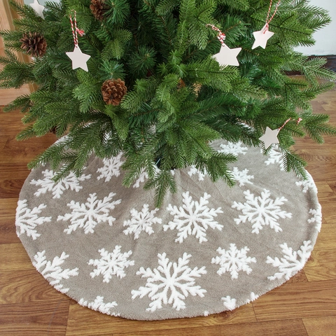 Snowflake Pattern Shu Cotton Velvet Christmas Tree Skirt Round Base Cover For Holiday Party Home Indoor Decoration